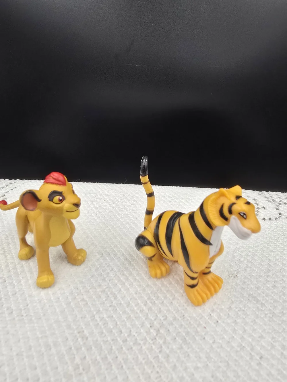 Disney Yellow Lion and Tiger Figurine Duo with Red Accents